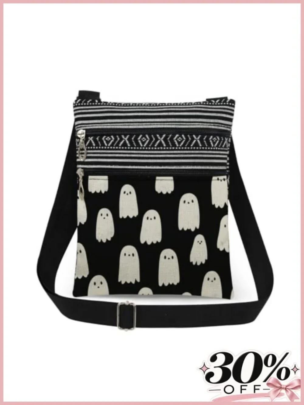 Ghost Print Crossbody Bag Minimalist Unisex Polyester Adjustable Strap